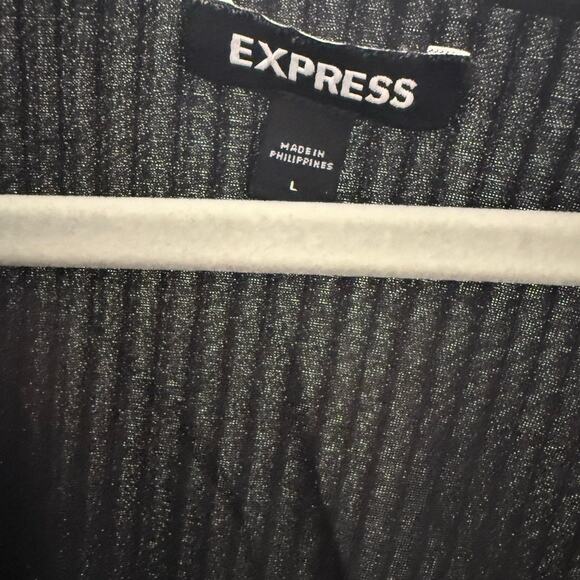 Express Size L Large Solid Black Faux Wrap Cropped Tie Waist Top Long Sleeves - Picture 4 of 5